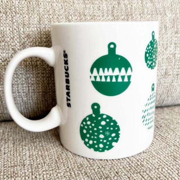 Starbucks 2016 Holiday Mug 12 oz White Ceramic with Green Ornament Design - Picture 3 of 7